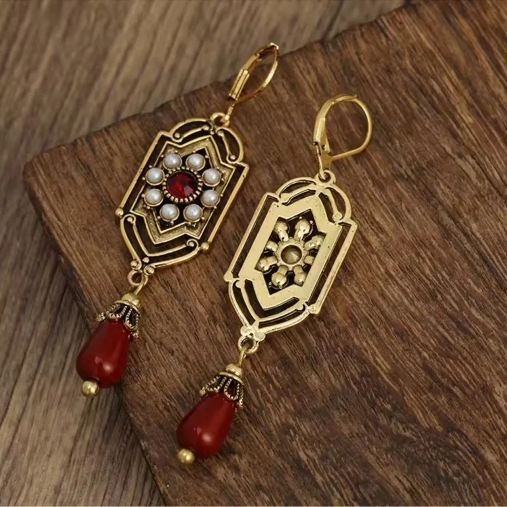 Marquis Ethnic Bordo Vintage Bronze Brushed Earrings - Picture 3 of 8